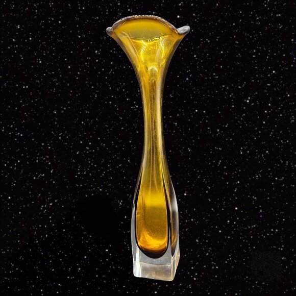 Bo Borgstrom Jack In The Pulpit Vase Aseda Glasbruk Swedish Glass Amber Clear - Picture 14 of 15